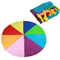 Multi-Color Rainbow Parachute Kids Play Parachute Toy- Childrens Sport Team Building Paracaídas para trabajo en equipo…
